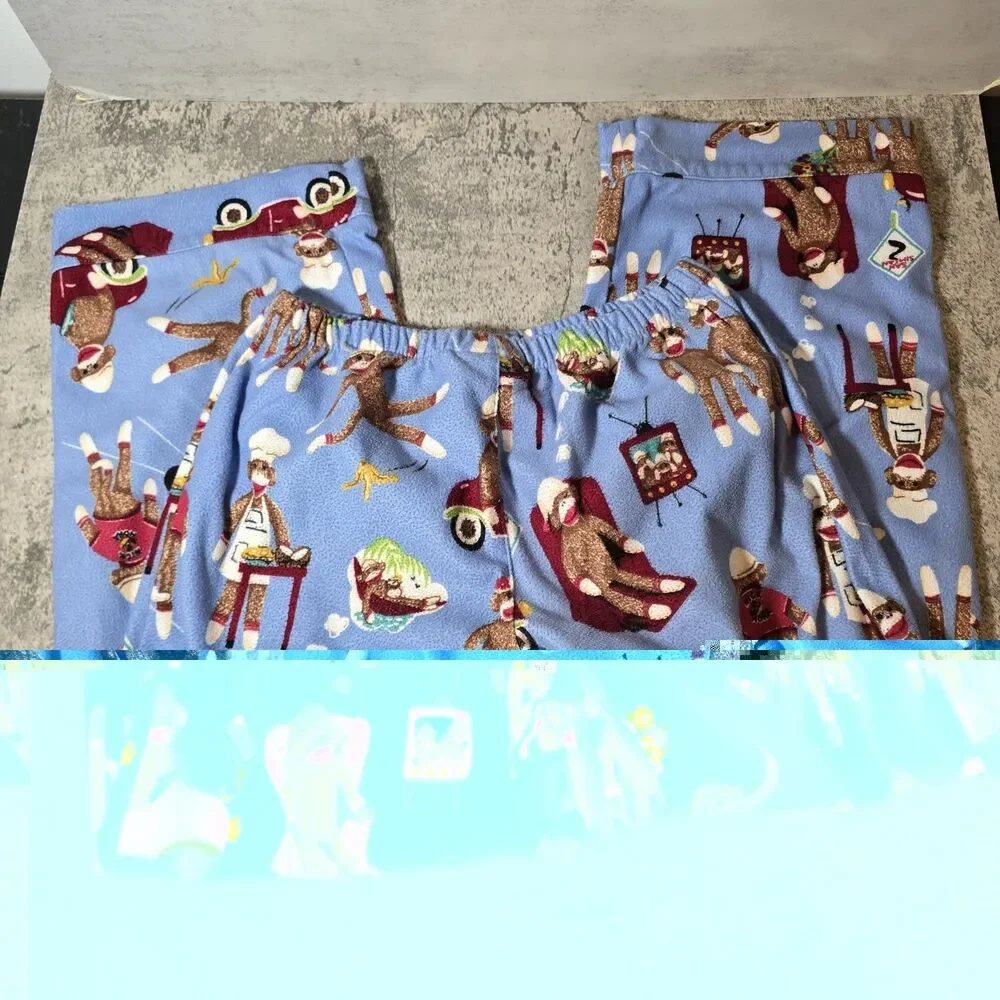 Nick & Nora Heavy Sock Monkey Couple Bowling Pajamas Set PJs Youth Sz 8  Medium